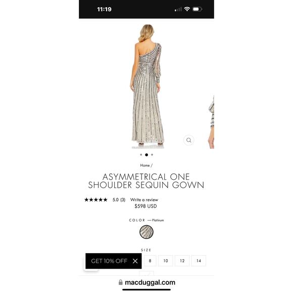 Mac Duggal 10793 Asymmetrical One Shoulder Sequin Gown Platinum Size 6 NWT - Picture 10 of 11